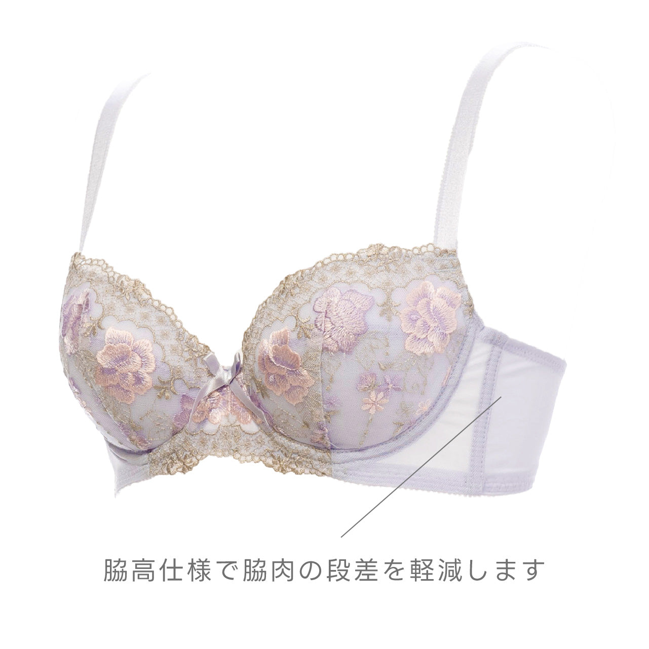 脇広幅アンダーで段差なし ワイヤーブラジャー シャルマン