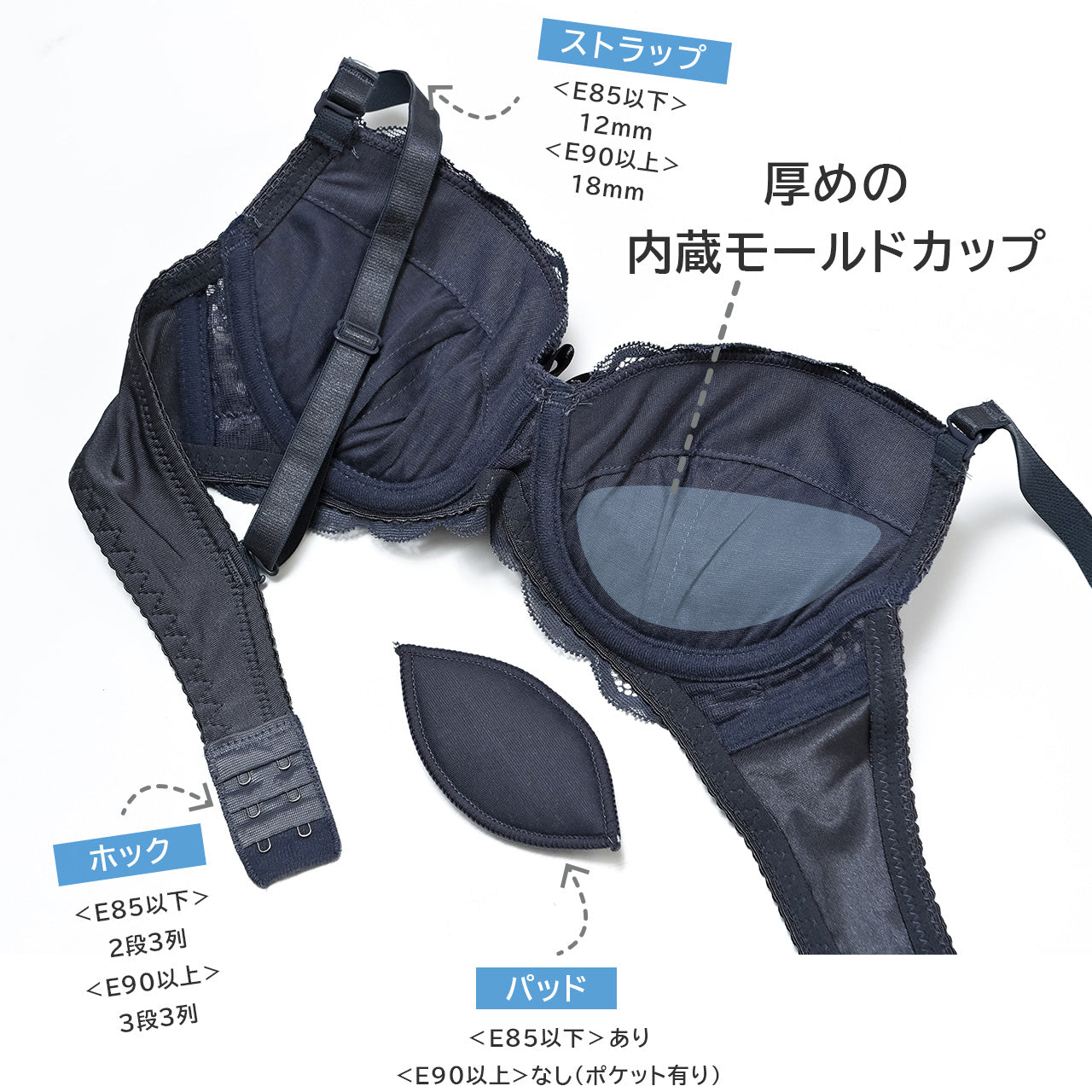 スカラップフラワーレース ワイヤーブラジャー&ショーツセット ソニアブラック(E・Fカップ)