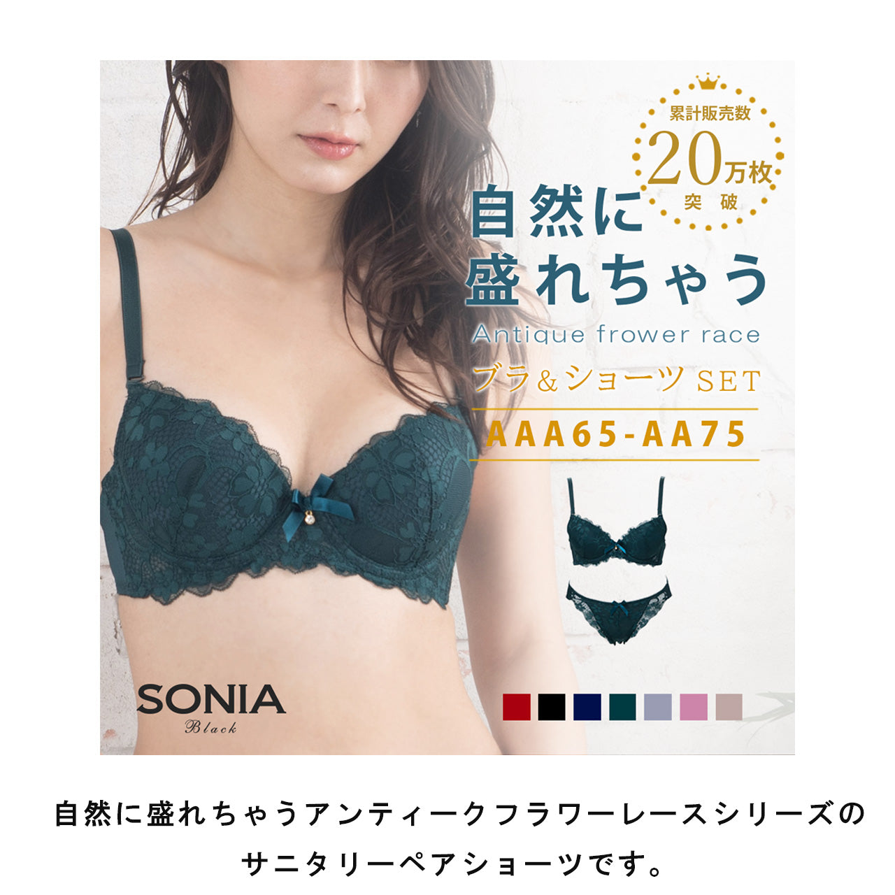 アンティークフラワーレース サニタリーペアショーツ ソニアブラック