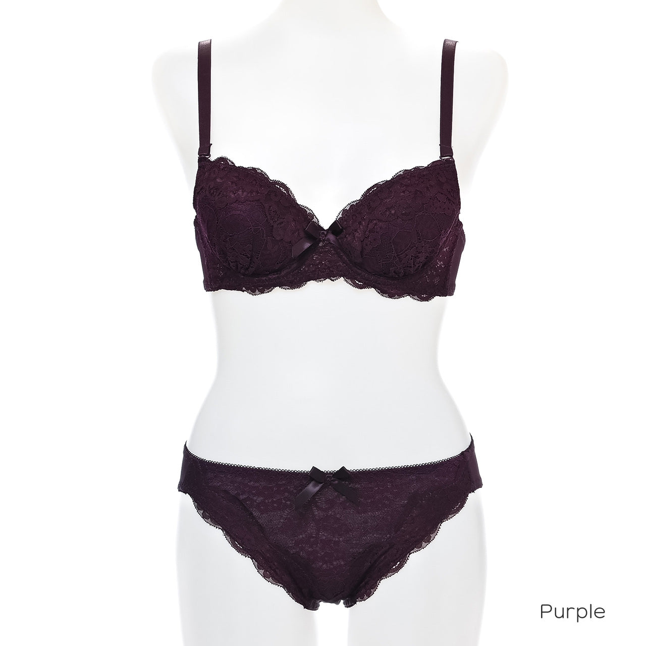 スカラップフラワーレース ワイヤーブラジャー&ショーツセット ソニアブラック(Cカップ)