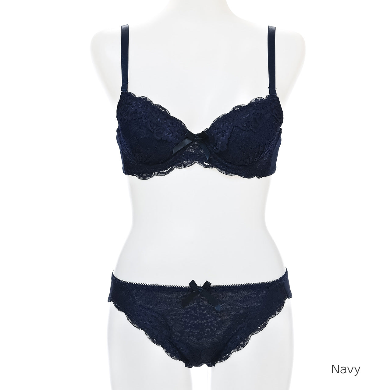 スカラップフラワーレース ワイヤーブラジャー&ショーツセット ソニアブラック(AAA・AAカップ)