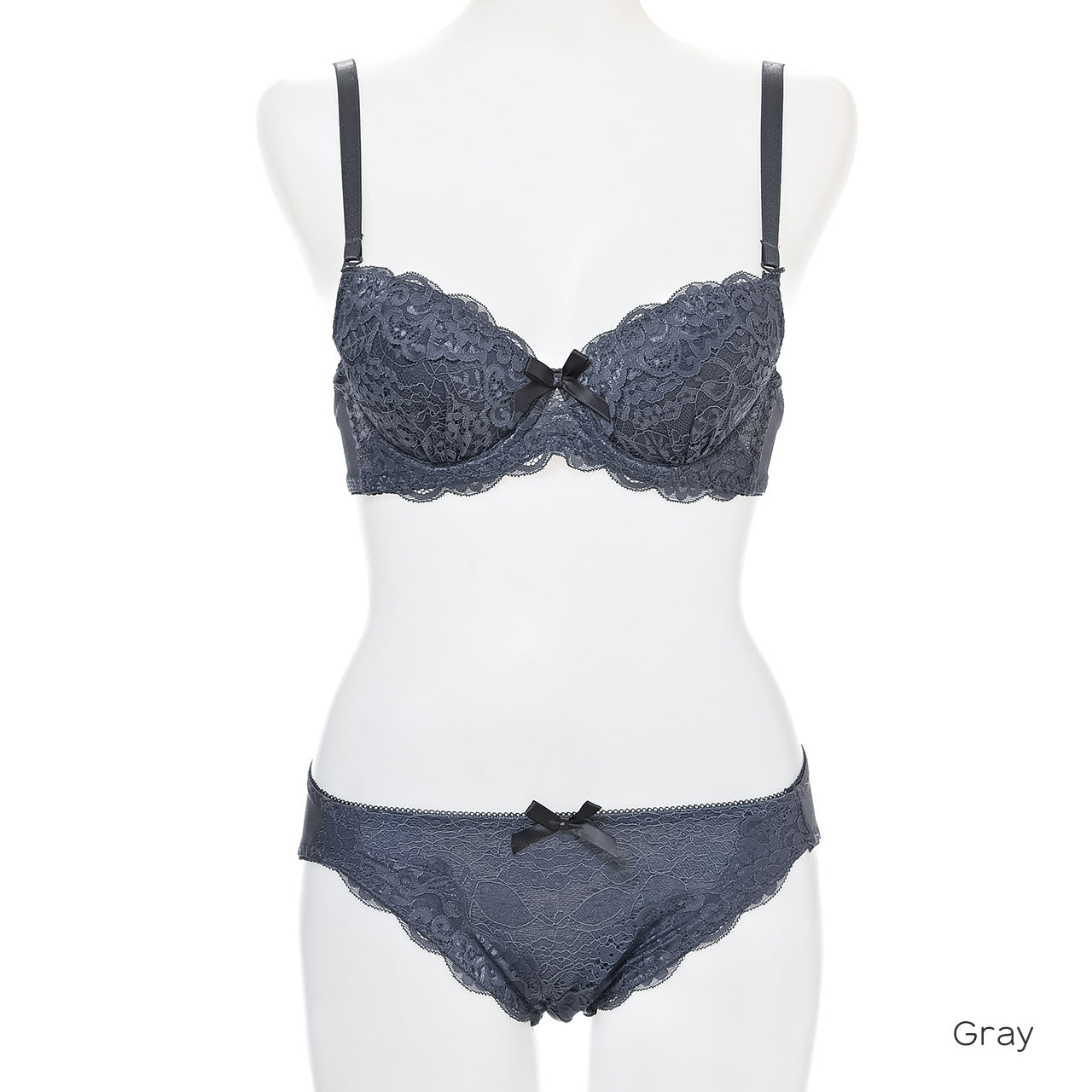 スカラップフラワーレース ワイヤーブラジャー&ショーツセット ソニアブラック(Cカップ)