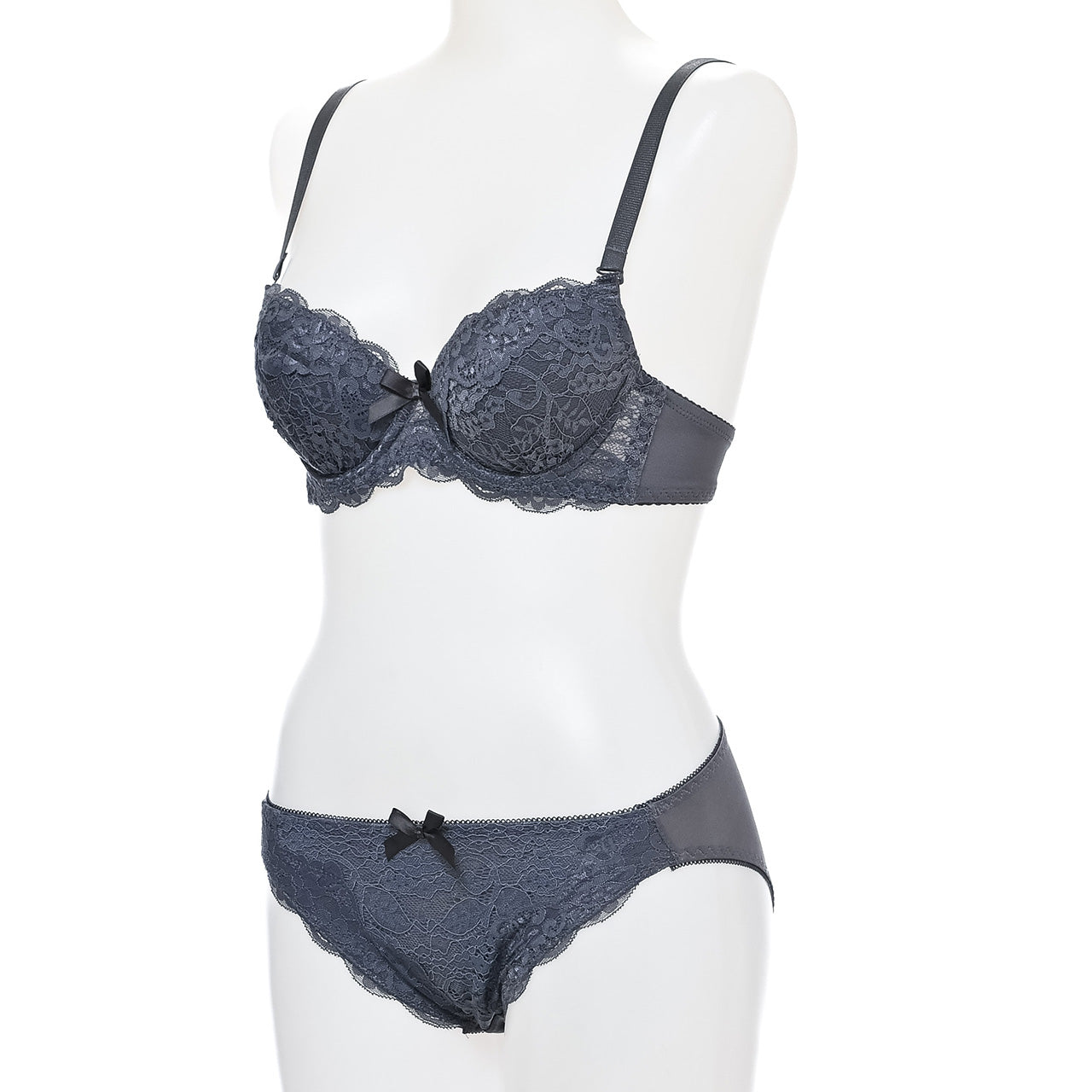スカラップフラワーレース ワイヤーブラジャー&ショーツセット ソニアブラック(AAA・AAカップ)