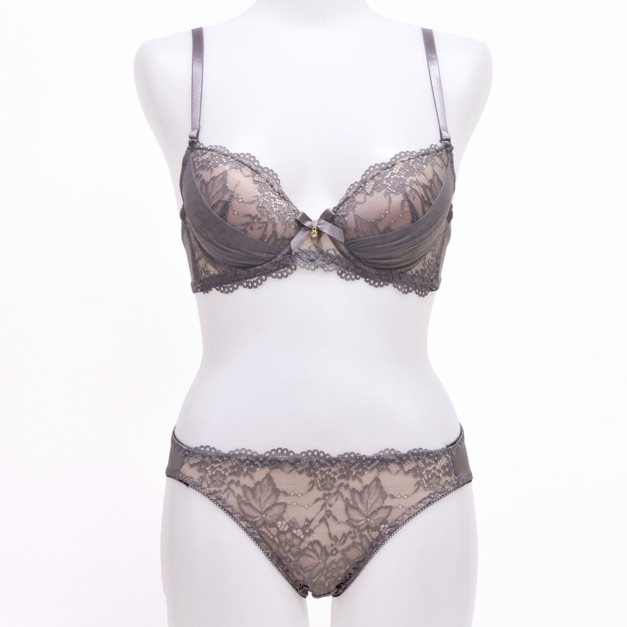 シアーレース ワイヤーブラジャー&ショーツセット ソニアブラック(Cカップ)