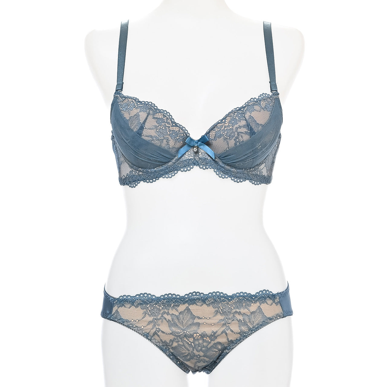 シアーレース ワイヤーブラジャー&ショーツセット ソニアブラック(Fカップ)