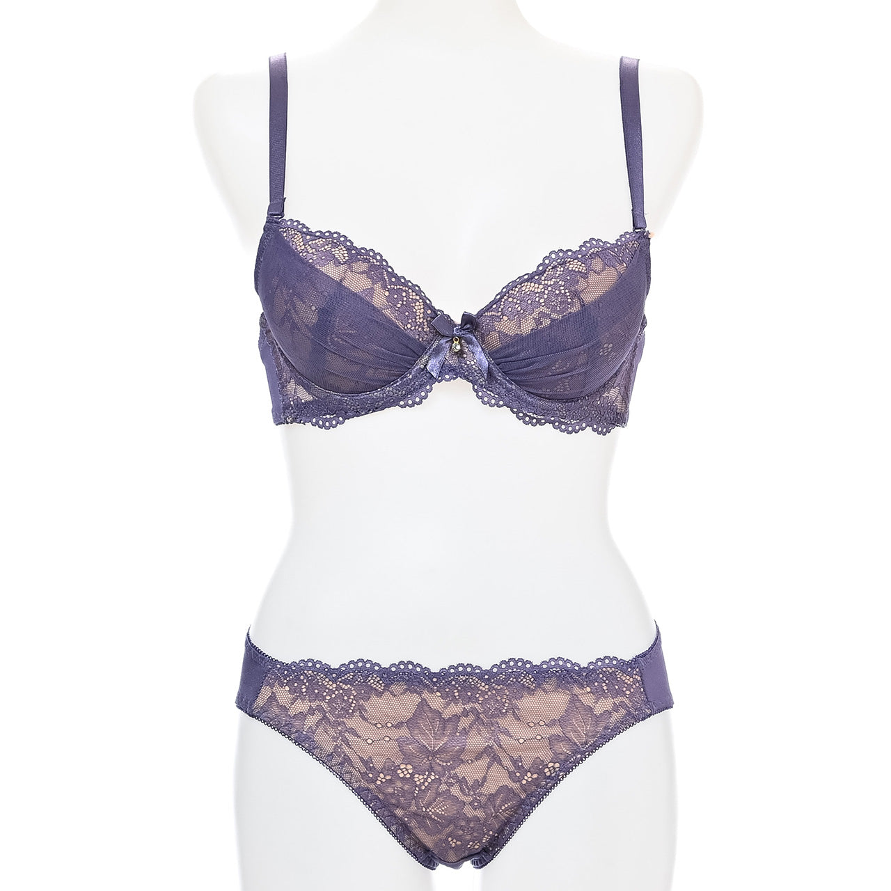 シアーレース ワイヤーブラジャー&ショーツセット ソニアブラック(Fカップ)