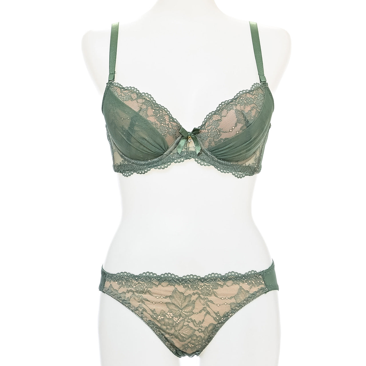 シアーレース ワイヤーブラジャー&ショーツセット ソニアブラック(Gカップ)