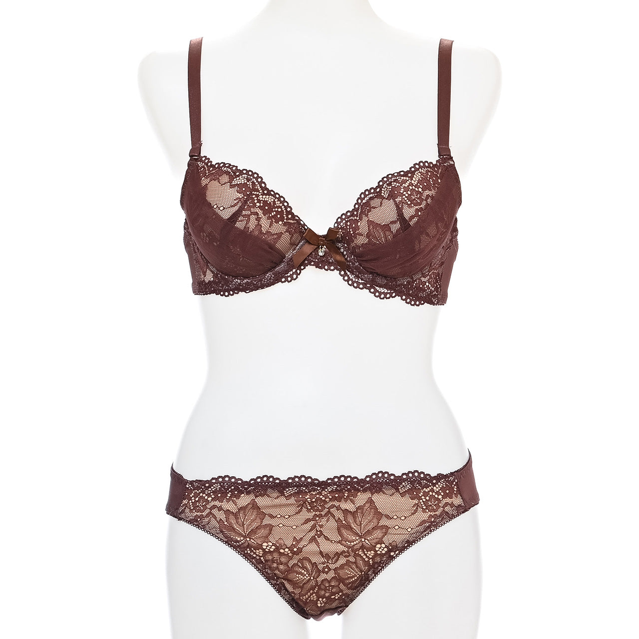 シアーレース ワイヤーブラジャー&ショーツセット ソニアブラック(Fカップ)