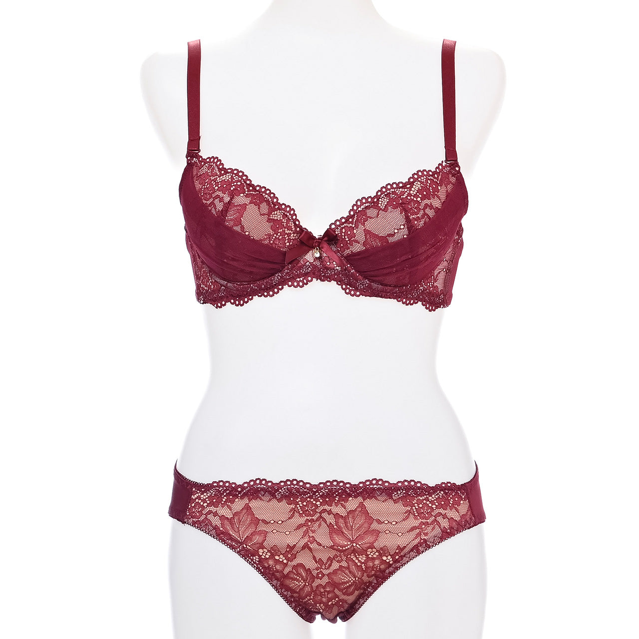 シアーレース ワイヤーブラジャー&ショーツセット ソニアブラック(Fカップ)