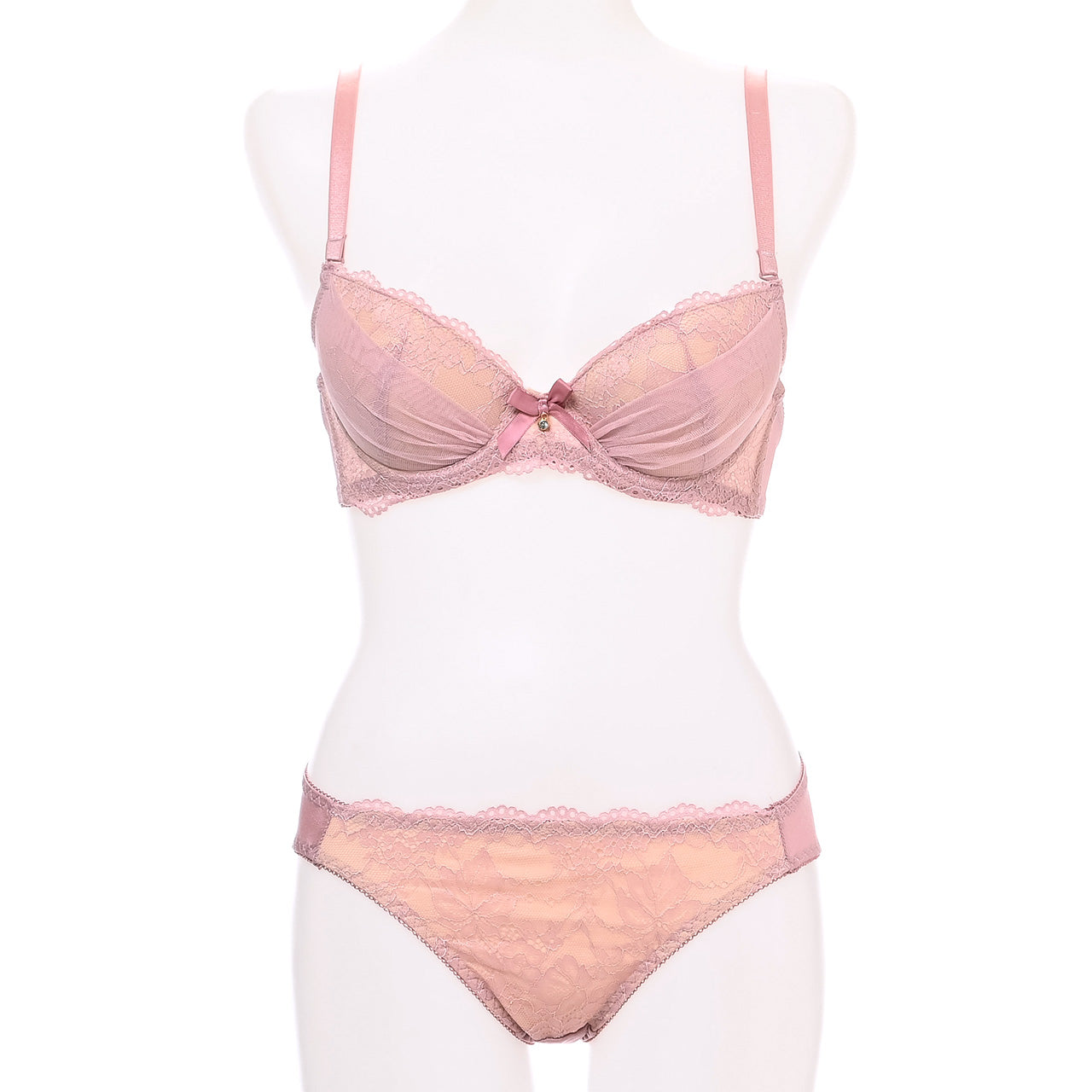 シアーレース ワイヤーブラジャー&ショーツセット ソニアブラック(Fカップ)