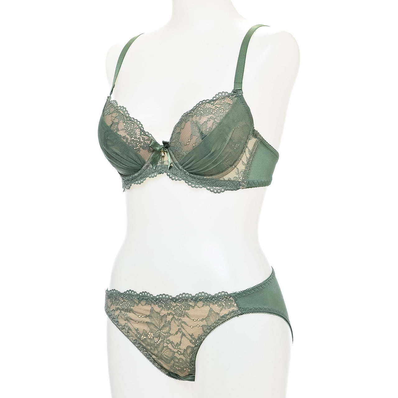 シアーレース ワイヤーブラジャー&ショーツセット ソニアブラック(Fカップ)