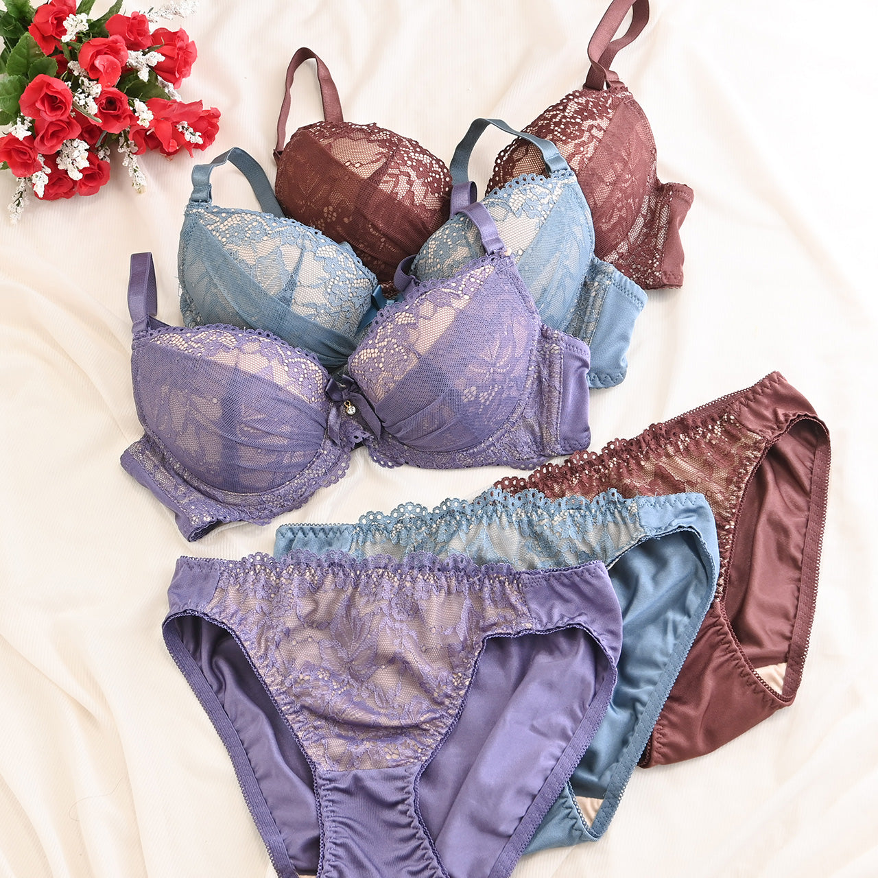 シアーレース ワイヤーブラジャー&ショーツセット ソニアブラック(Cカップ)