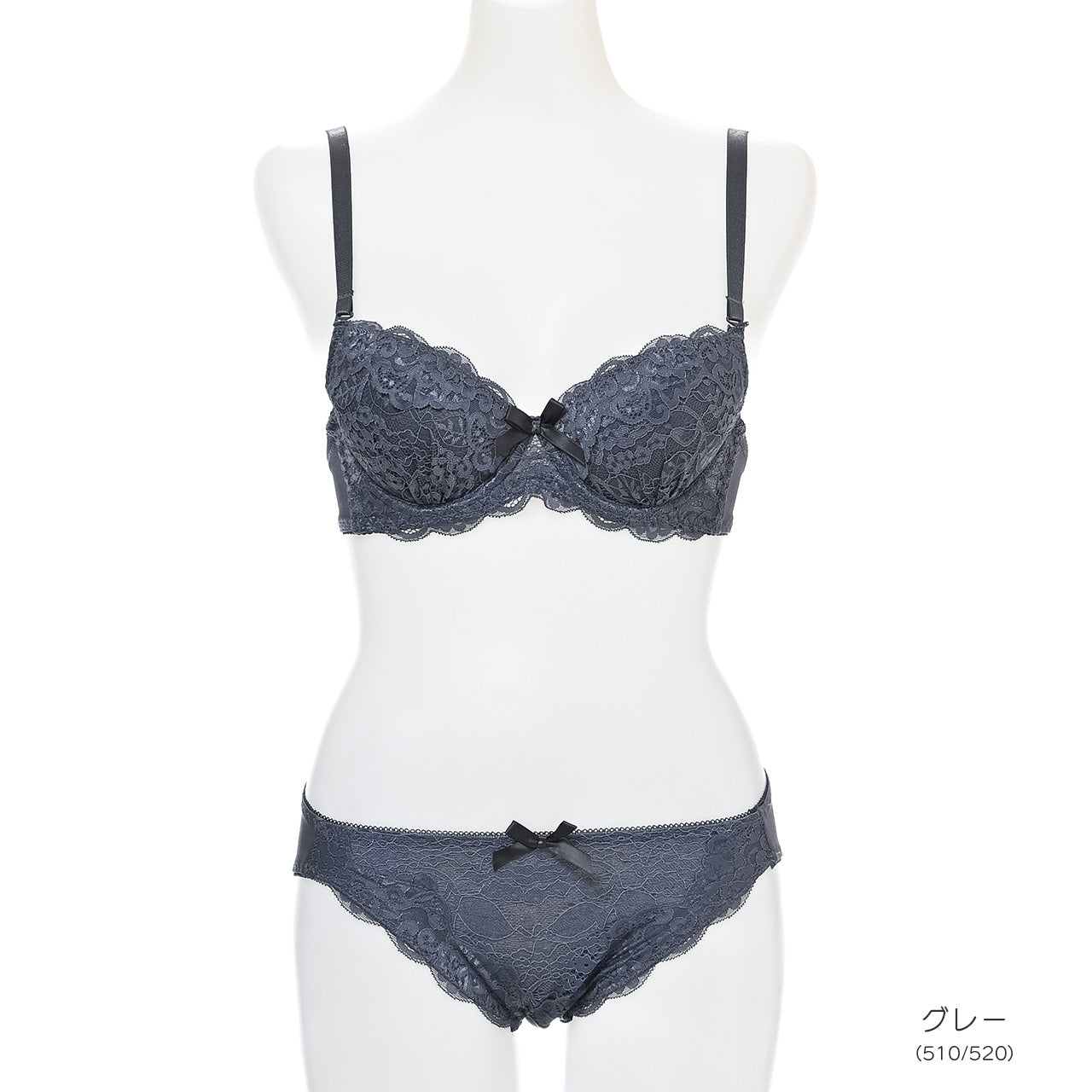 スカラップフラワーレース ノンワイヤーブラジャー&ショーツセット(S・M・L・LL・3L・4L・5L) ソニアブラック