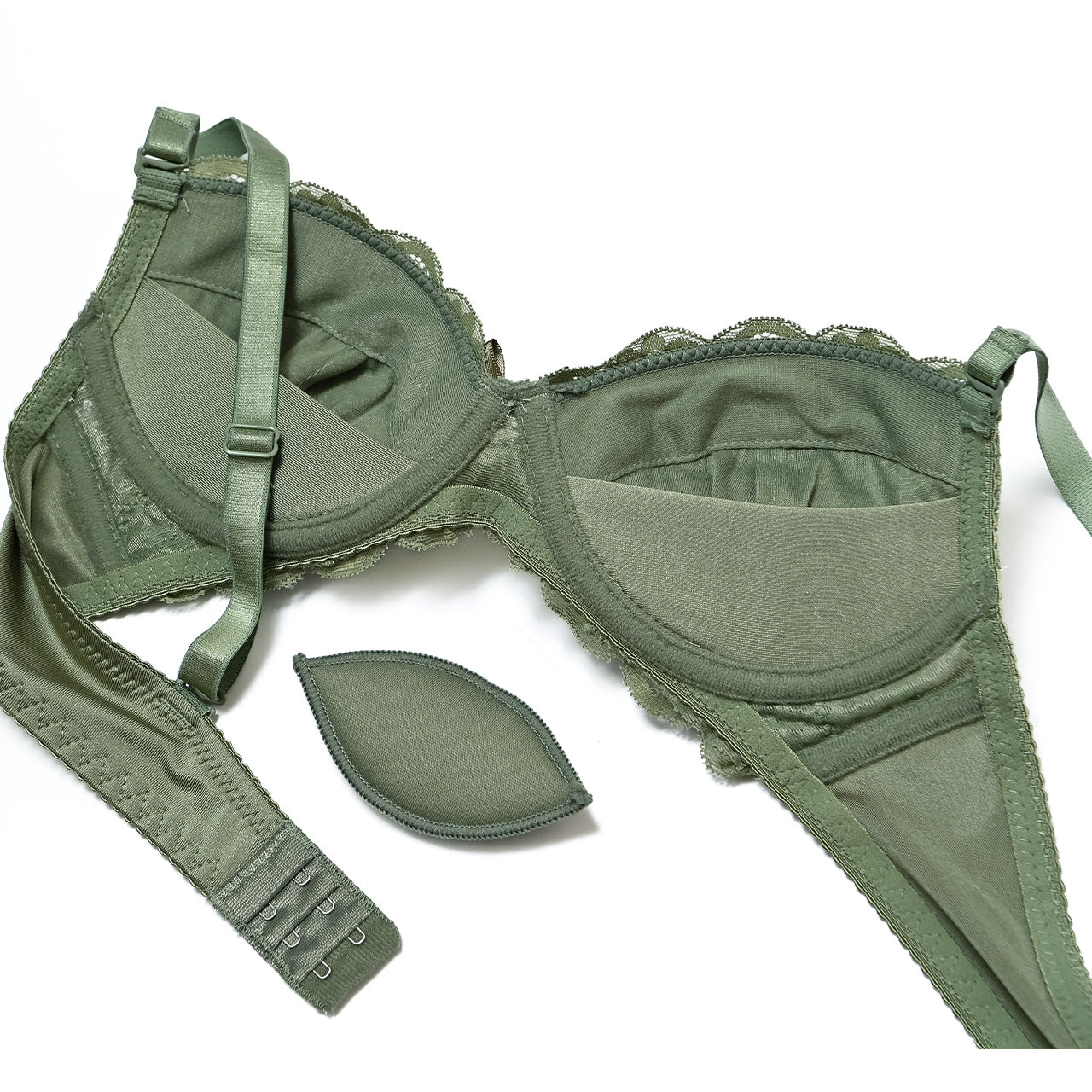 スカラップフラワーレース ノンワイヤーブラジャー&ショーツセット(S・M・L・LL・3L・4L・5L) ソニアブラック