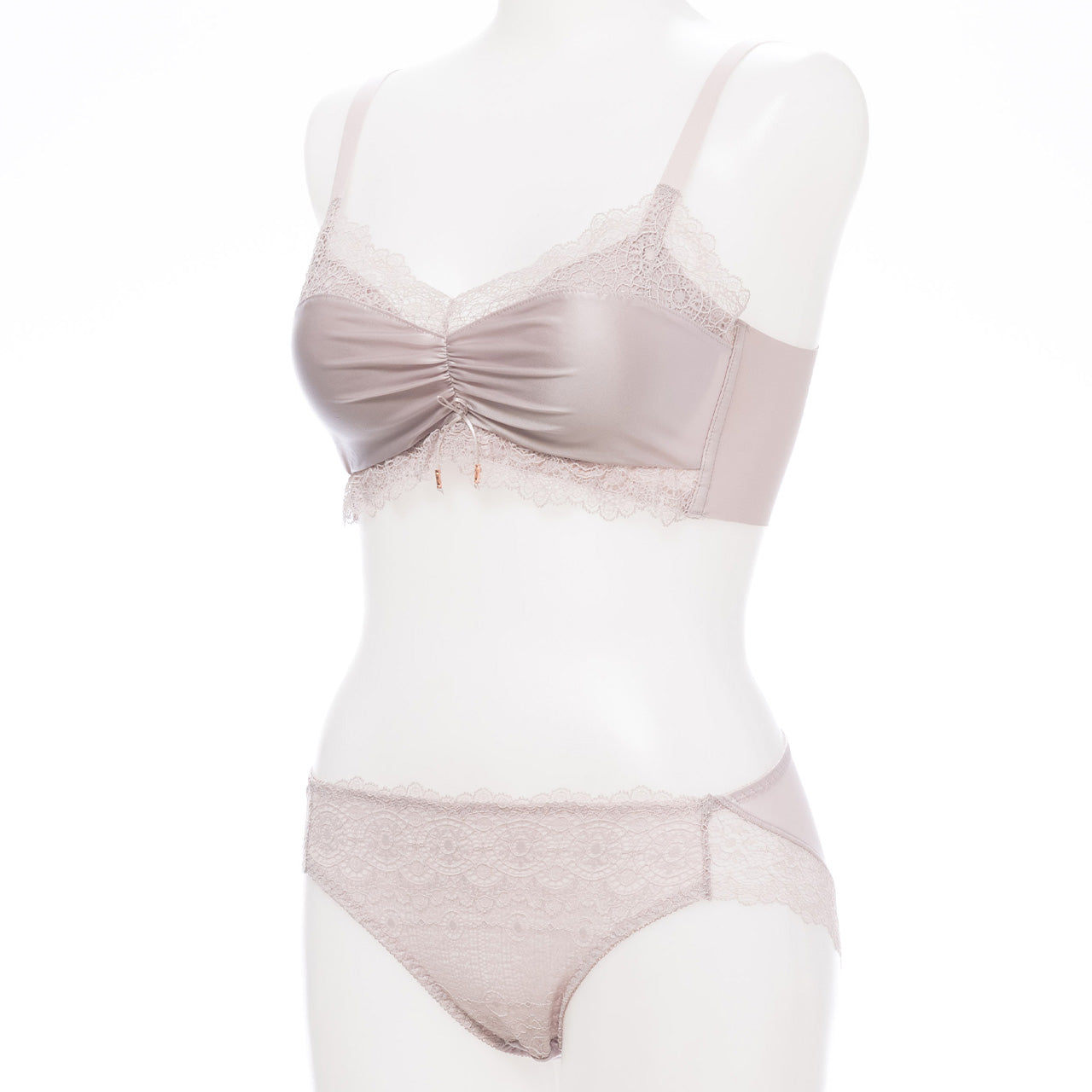 ふわとろカップ サテンシャーリング ノンワイヤーブラジャー&ショーツセット メルトココ