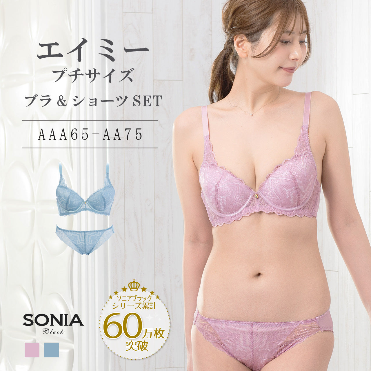 エイミー ワイヤーブラジャー&ショーツセット ソニアブラック(AAA・AAカップ)