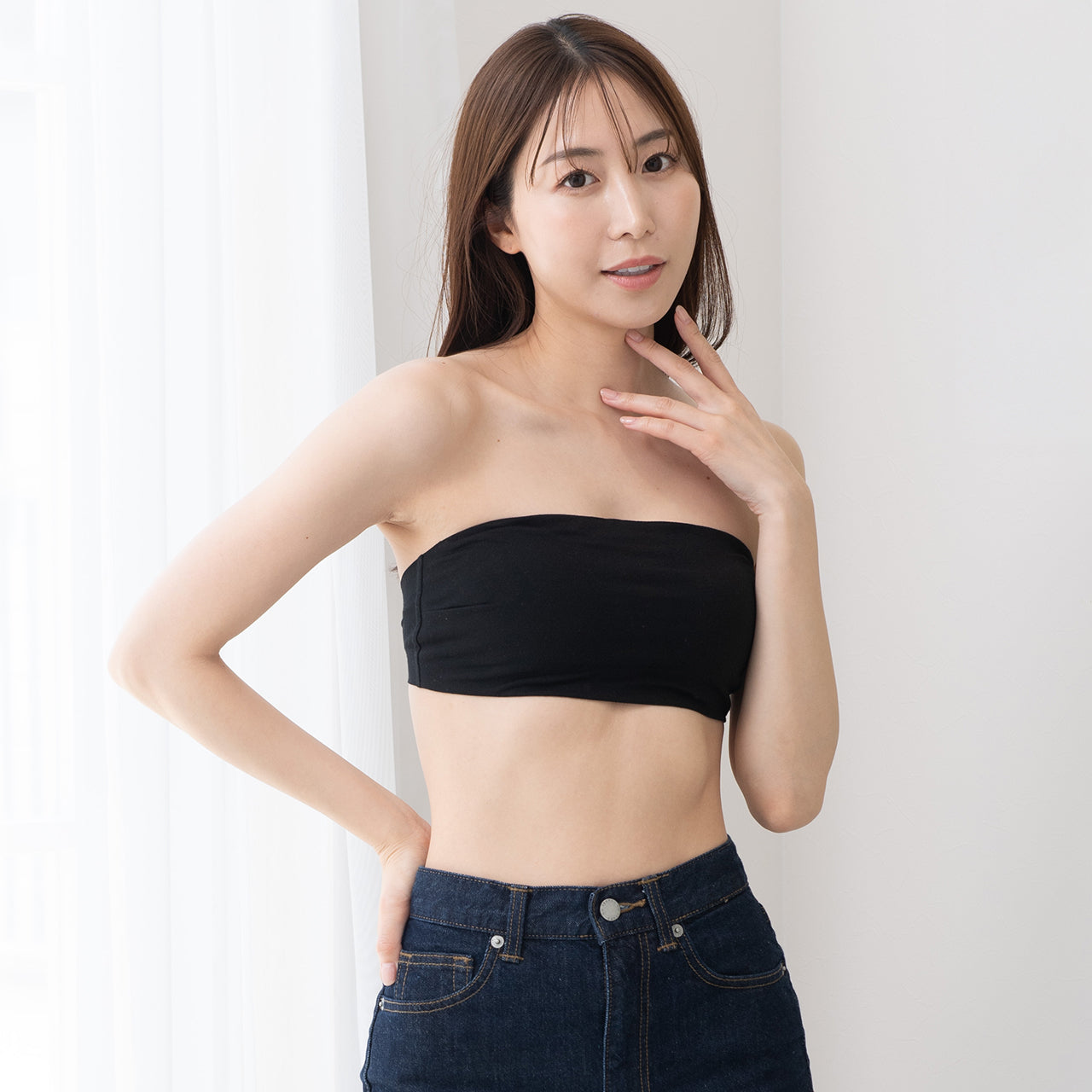 肌見せスタイル シームレスチューブトップ 夏コーデ着回しブラ