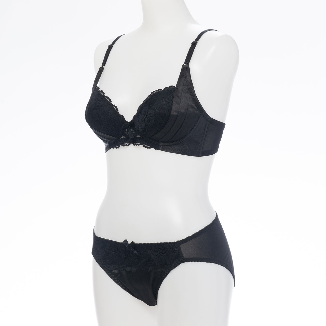 ミア ノンワイヤーブラジャー&ショーツセット ソニアブラック(S・M・L・LL・3L・4L・5L)