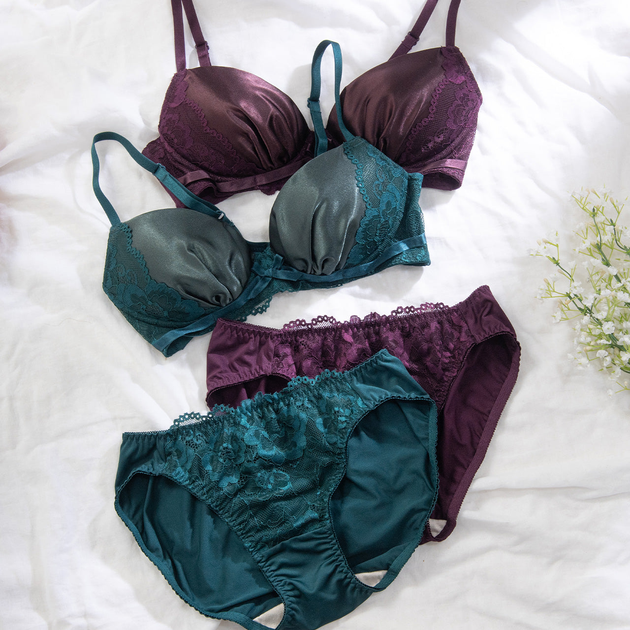 セレーナ ノンワイヤーブラジャー&ショーツセット ソニアブラック(S・M・L・LL・3L・4L・5L)