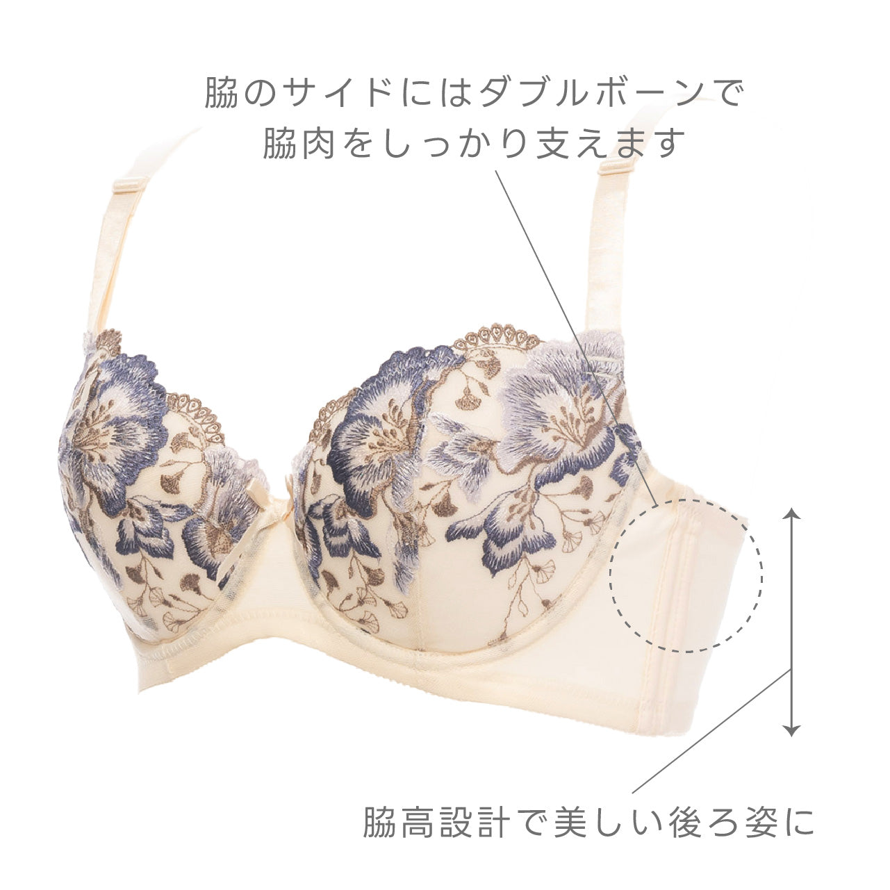 脇高&美背中グラマー ワイヤーブラジャー