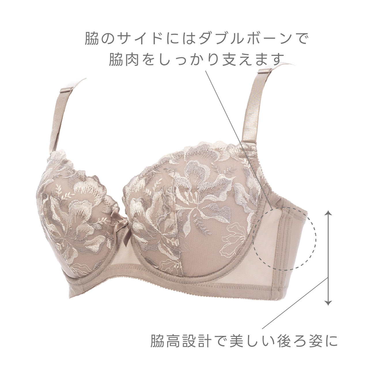 脇高&美背中グラマー ワイヤーブラジャー