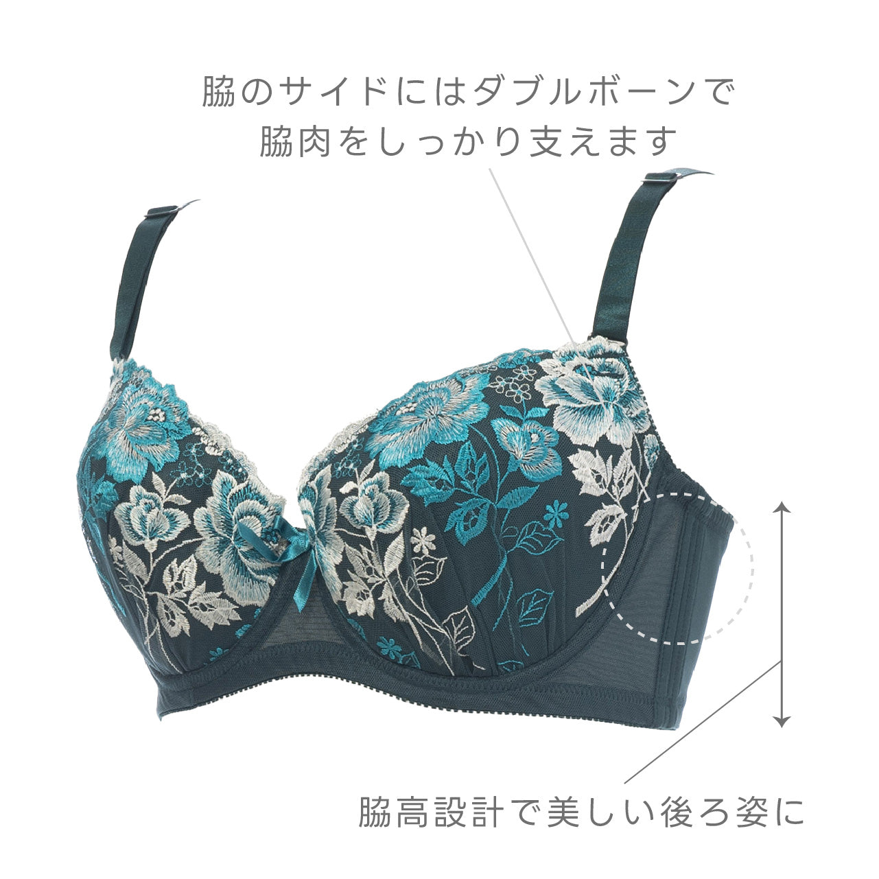 脇高&美背中グラマー ワイヤーブラジャー