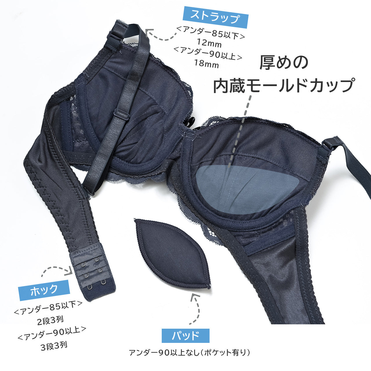ソニアブラック　アンティークフラワーレース　ワイヤーブラジャー＆ショーツセット（Eカップ）