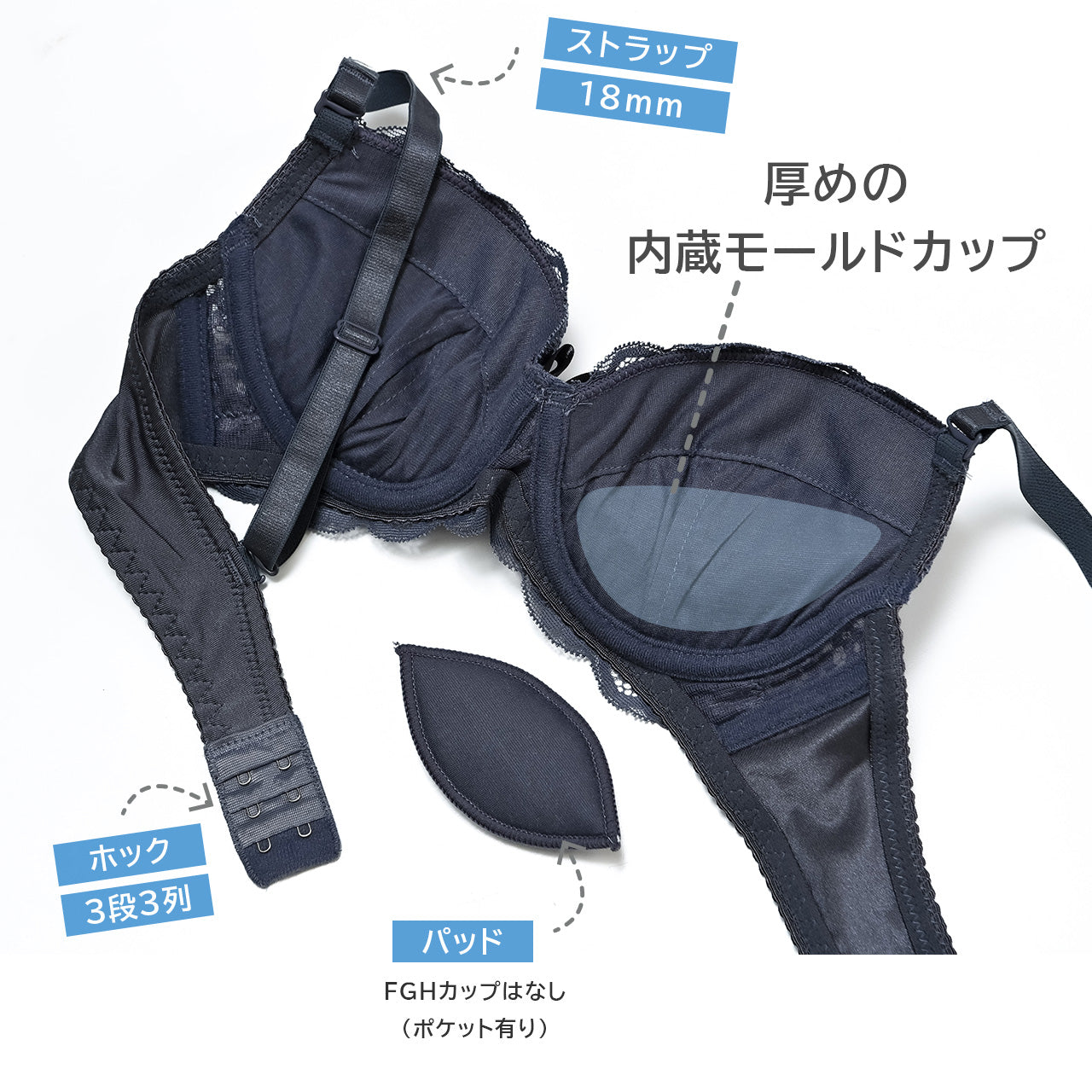 スカラップフラワーレース　ワイヤーブラジャー＆ショーツセット　ソニアブラック（G・Hカップ）