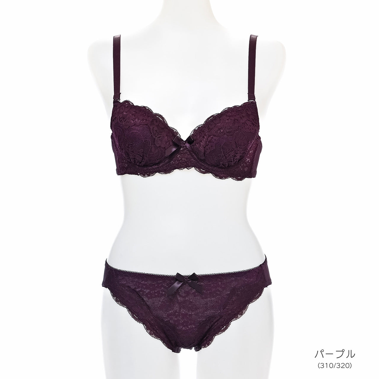 スカラップフラワーレース　ノンワイヤーブラジャー＆ショーツセット（S・M・L・LL・3L・4L・5L）　ソニアブラック