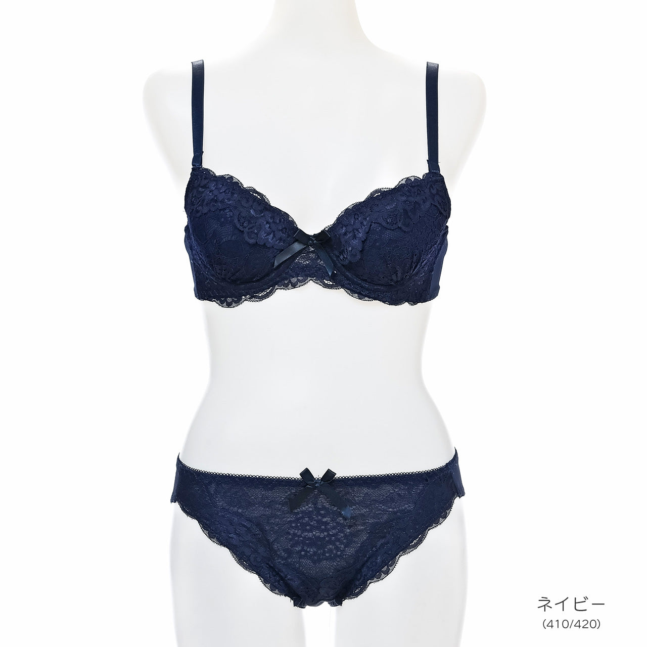 スカラップフラワーレース　ノンワイヤーブラジャー＆ショーツセット（S・M・L・LL・3L・4L・5L）　ソニアブラック