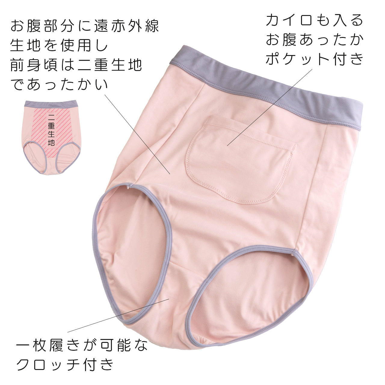 お腹あったかポケット付き腹巻きショーツ　ぬくるみん