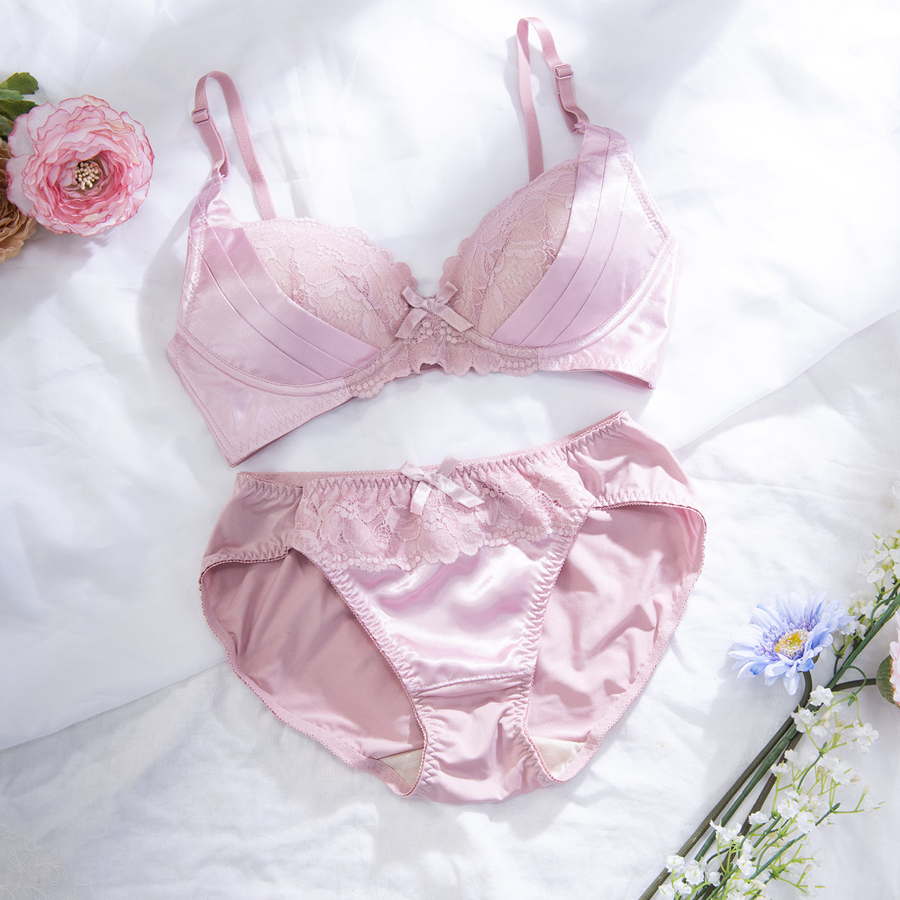 ミア　ノンワイヤーブラジャー＆ショーツセット　ソニアブラック（S・M・L・LL・3L・4L・5L）