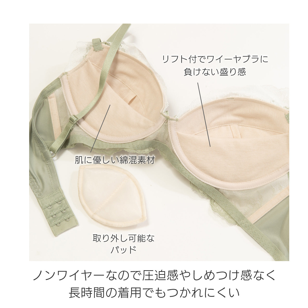 マーガレット　ノンワイヤーブラジャー＆ショーツセット　ソニアブラック（S・M・L・LL・3L・4L・5L）